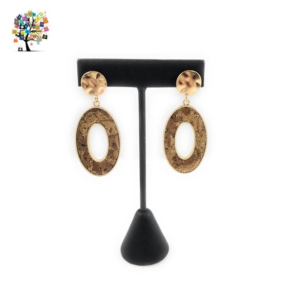 Dangle Earrings Cork Stud Post Gold Plated Trim - Picture 3 of 5